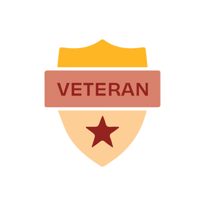 Veteran badge with red star on shield design