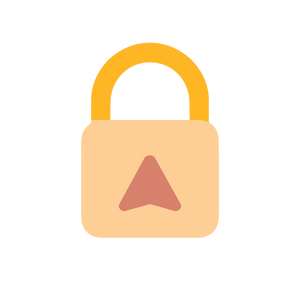 Simple padlock icon with orange body and red triangle, symbolizing security or locked content