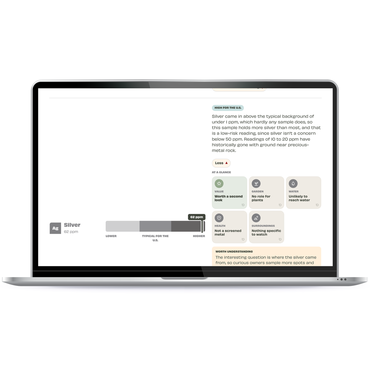 UNDR report on a laptop showing the silver element card