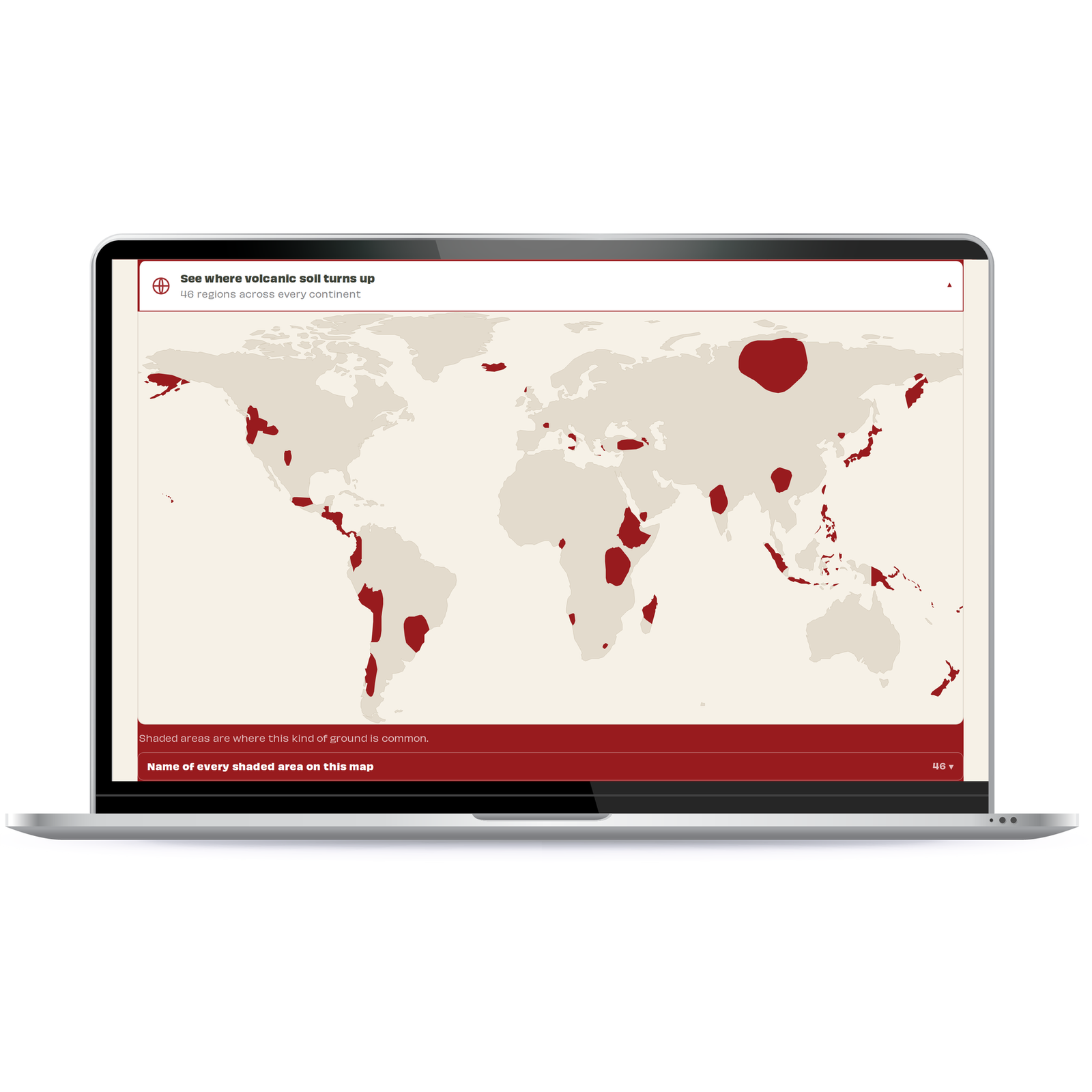 The report's world map showing where volcanic soil is common